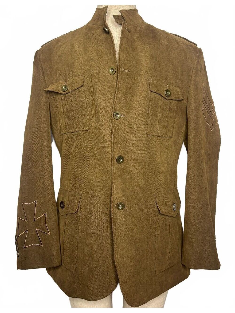 VTG Empra Military Style Green Jacket Blazer Embroidered Iron Cross Shacket 47L